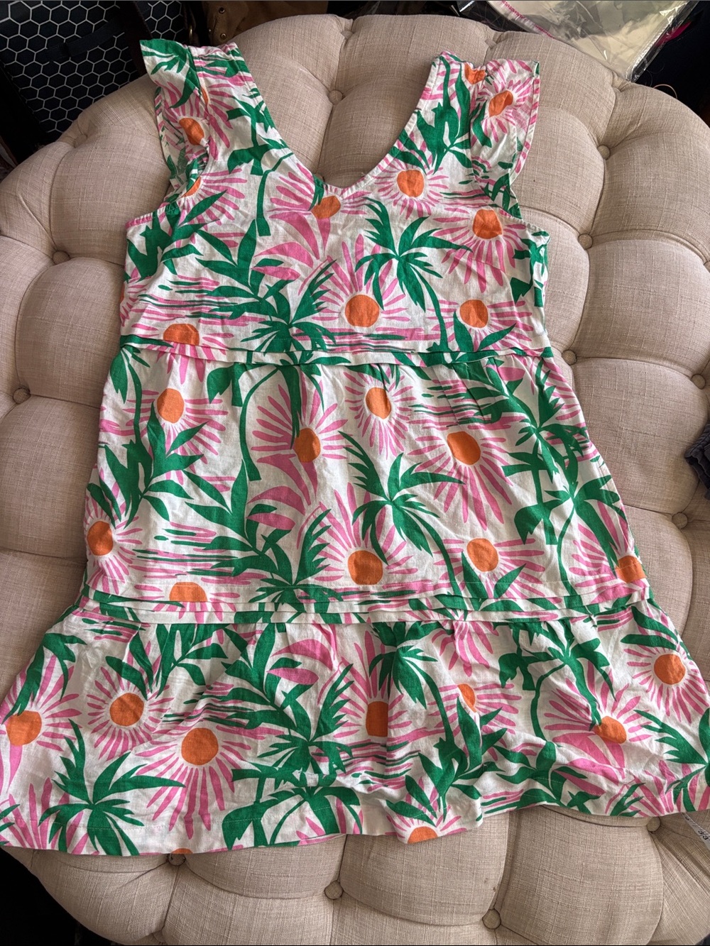 C&C California Pink Green Orange Palm Print Mini Dress NWOT